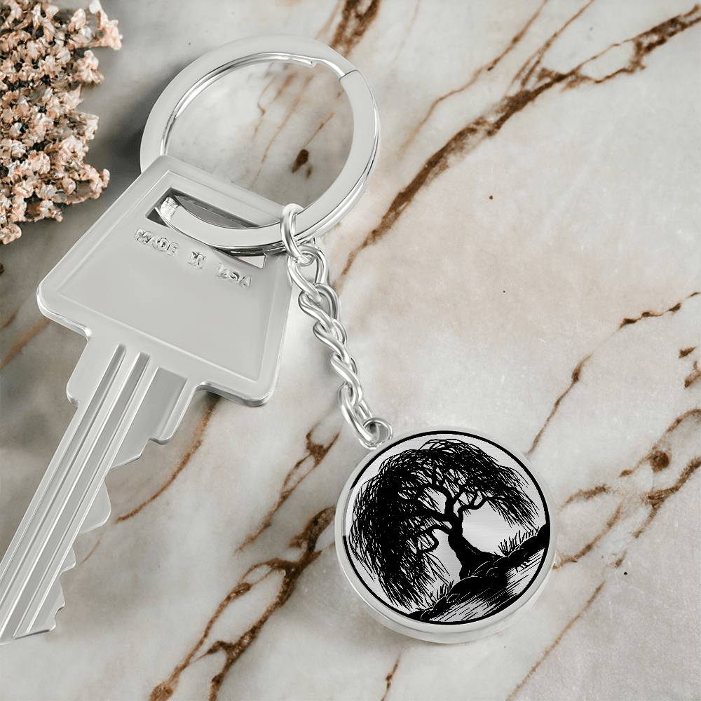 Engraved Weeping Willow Tree Keychain