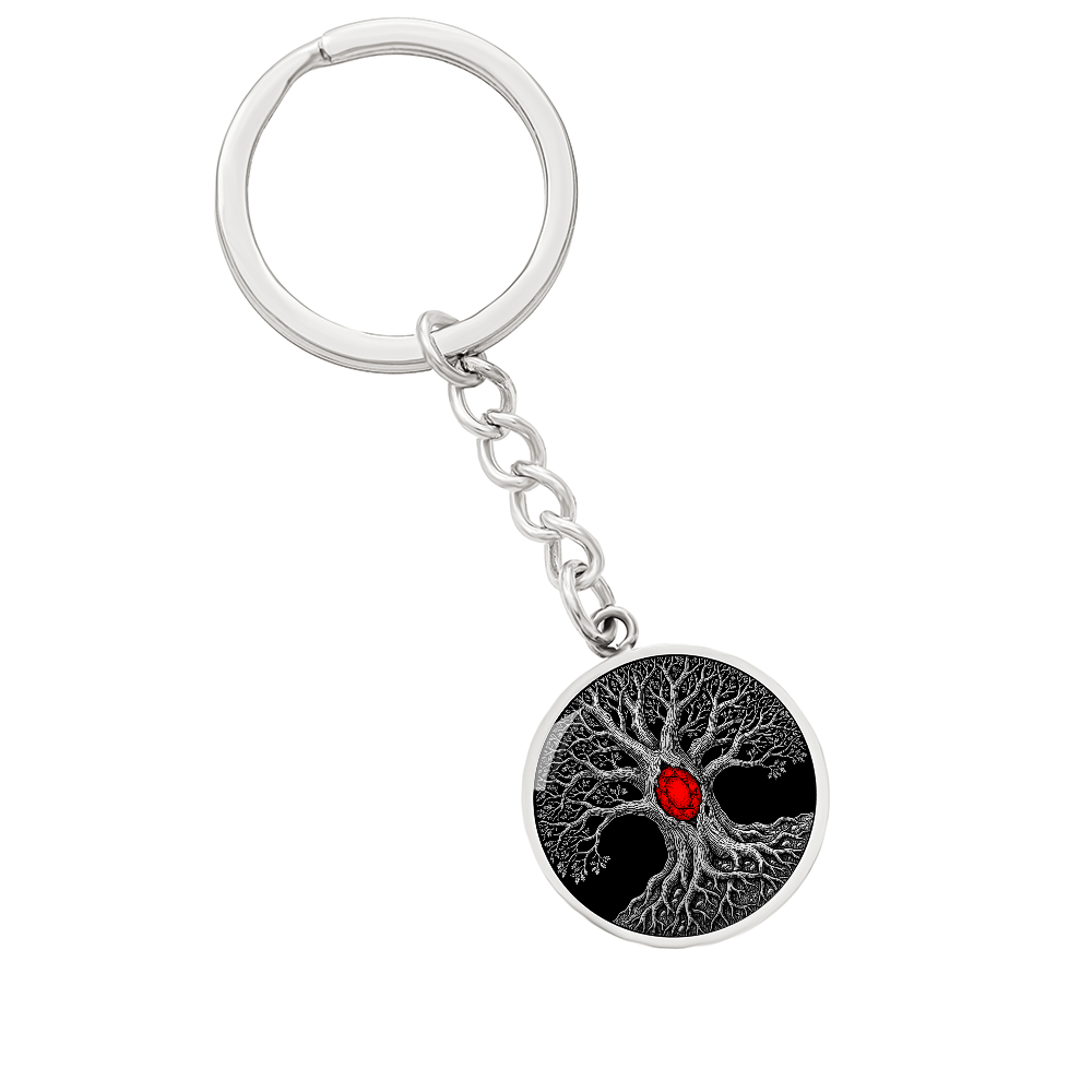 Tree of Life Keychain - Red Birthstone Design