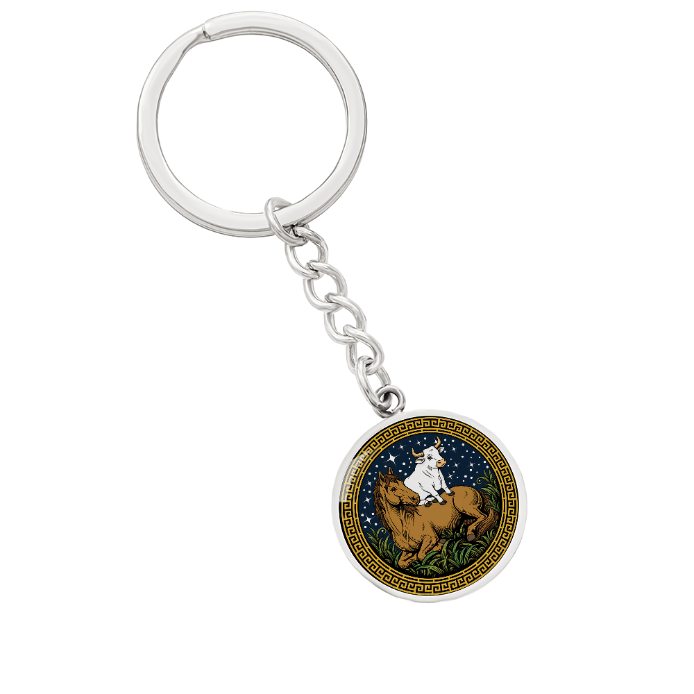 Ox and Horse Keychain - Couples Chinese Zodiac Animal Pendant Jewelry