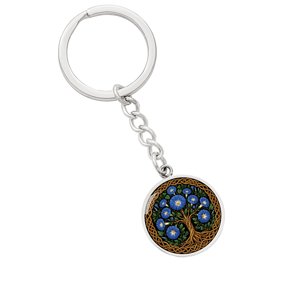 Celtic Tree of Life Pendant Keychain - Morning Glory September Birth Flower Jewelry