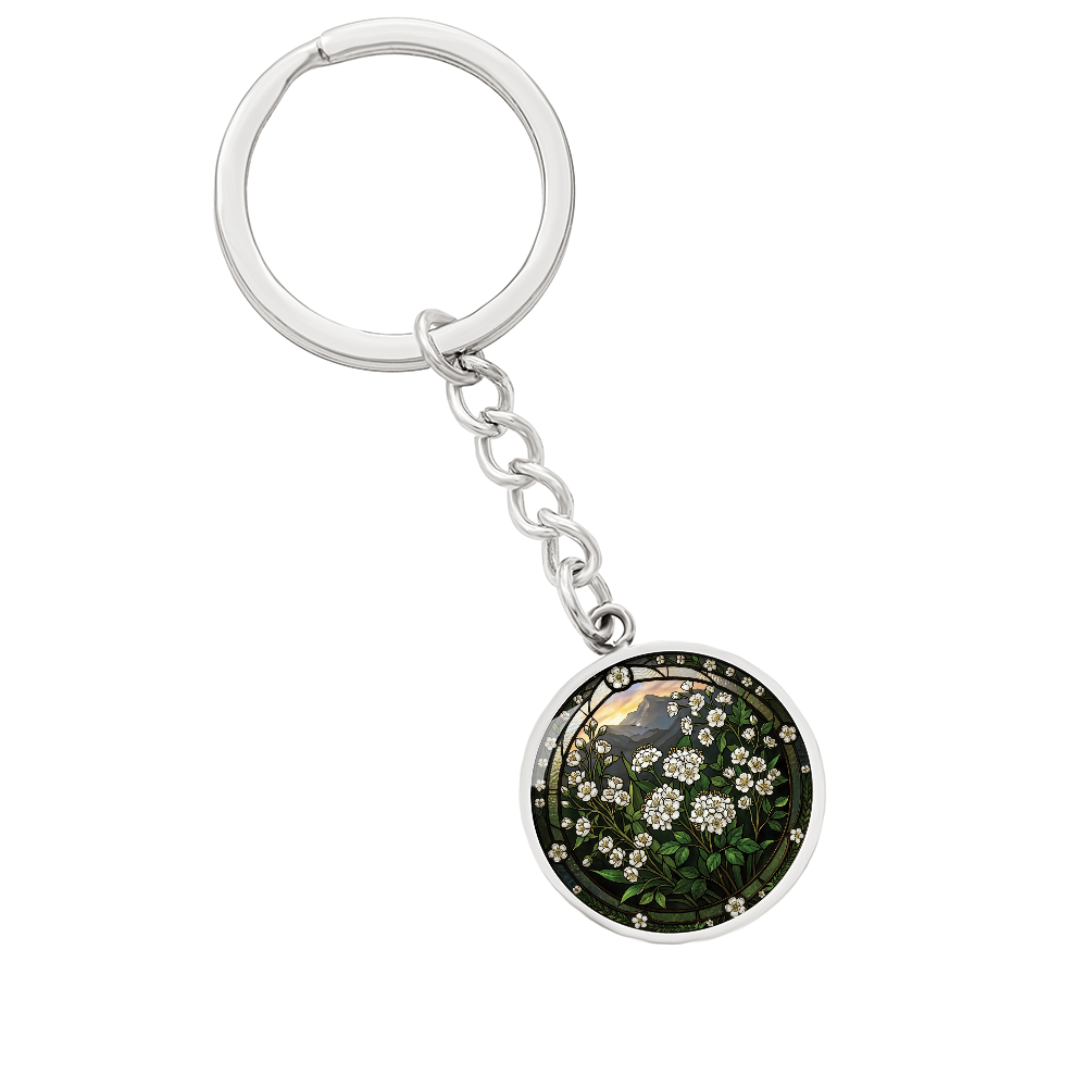 White Hawthorn Keychain - May Birth Flower Pendant Jewelry