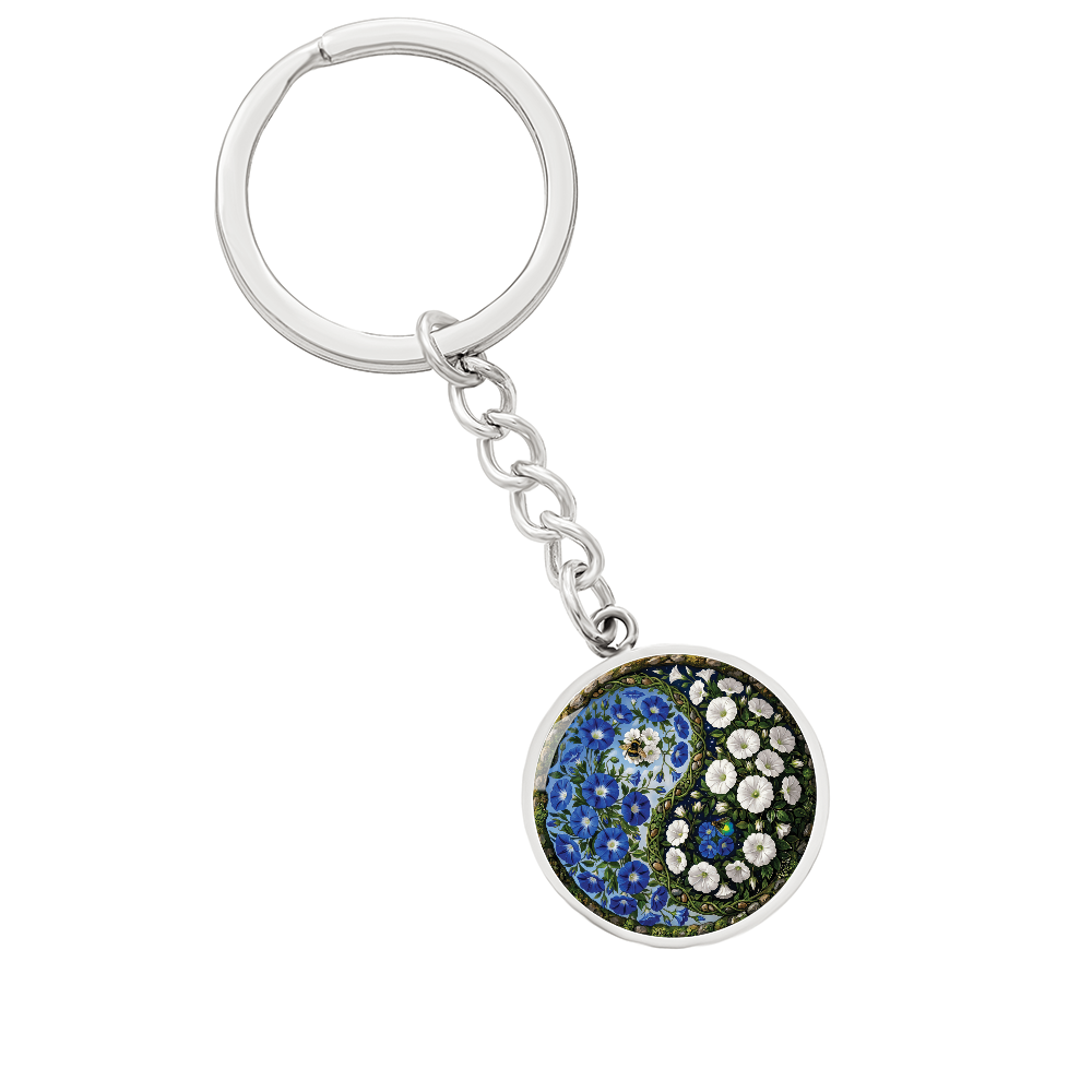 Morning Glory Yin Yang Keychain - September Birth Month Flower Pendant Jewelry