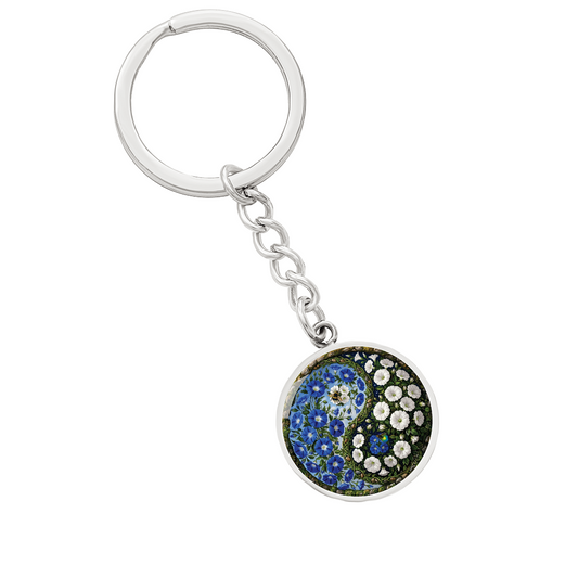Morning Glory Yin Yang Keychain - September Birth Month Flower Pendant Jewelry