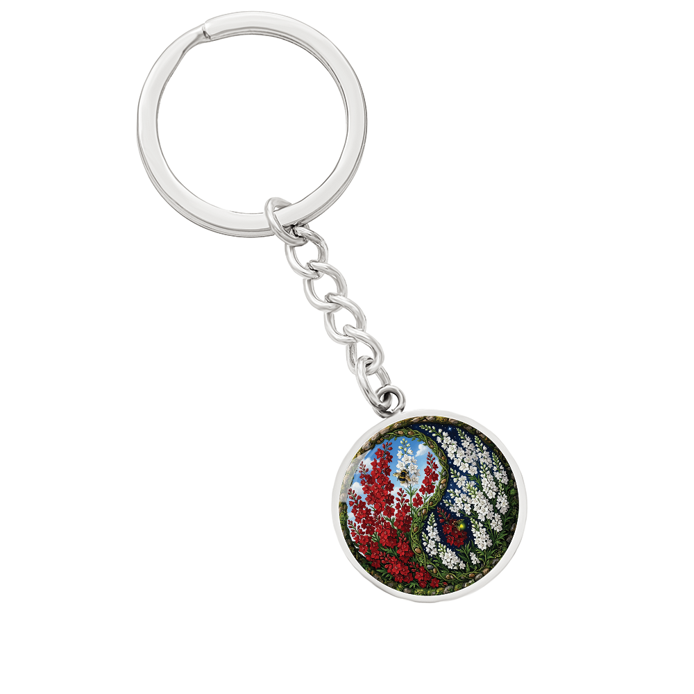 Larkspur Yin Yang Keychain - July Birth Month Flower Pendant Jewelry