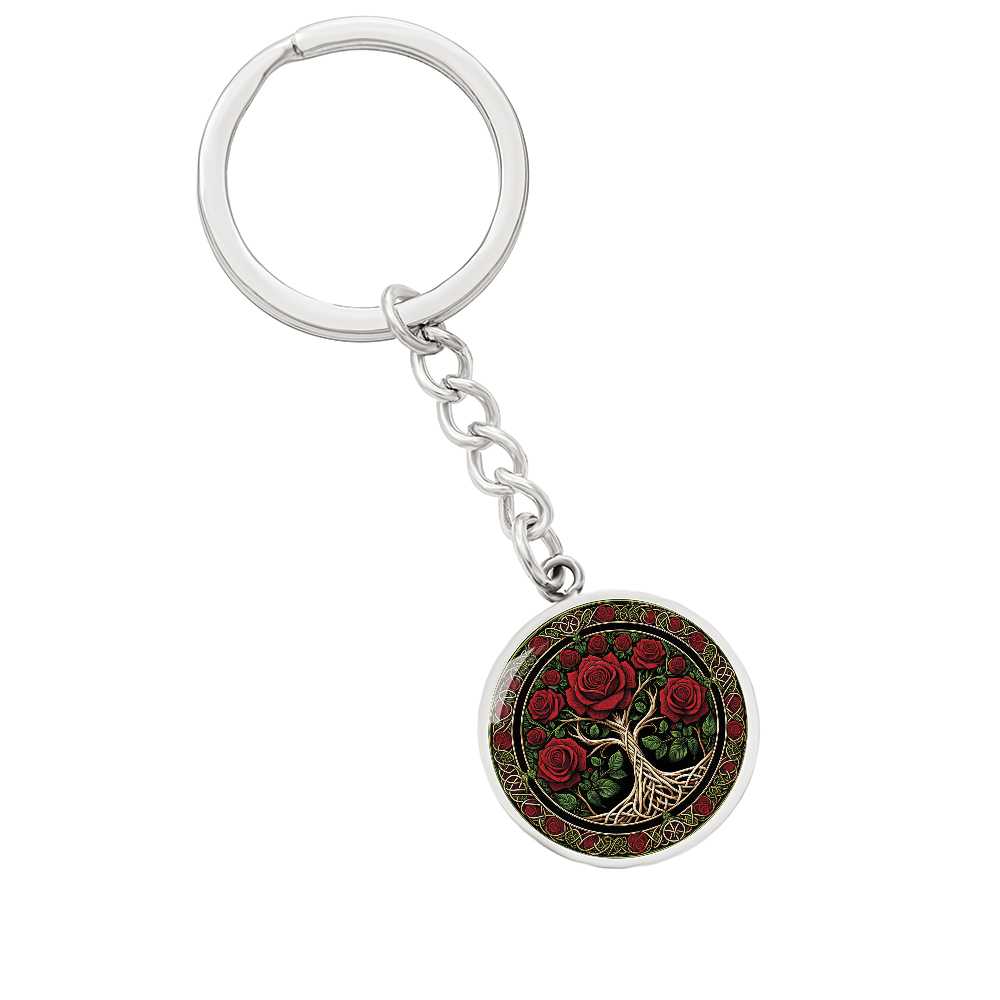 Celtic Tree of Life Pendant Keychain - Rose June Birth Flower Jewelry