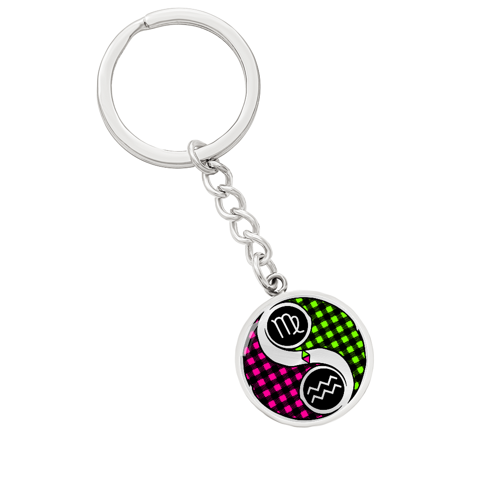 Virgo & Aquarius Keychain - Couples Zodiac Yin Yang Pendant Jewelry