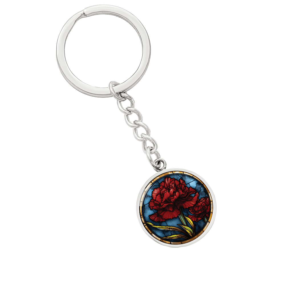 Carnation Keychain - January Birth Flower Pendant Jewelry
