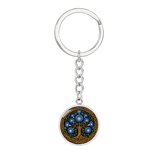 Celtic Tree of Life Pendant Keychain - Morning Glory September Birth Flower Jewelry