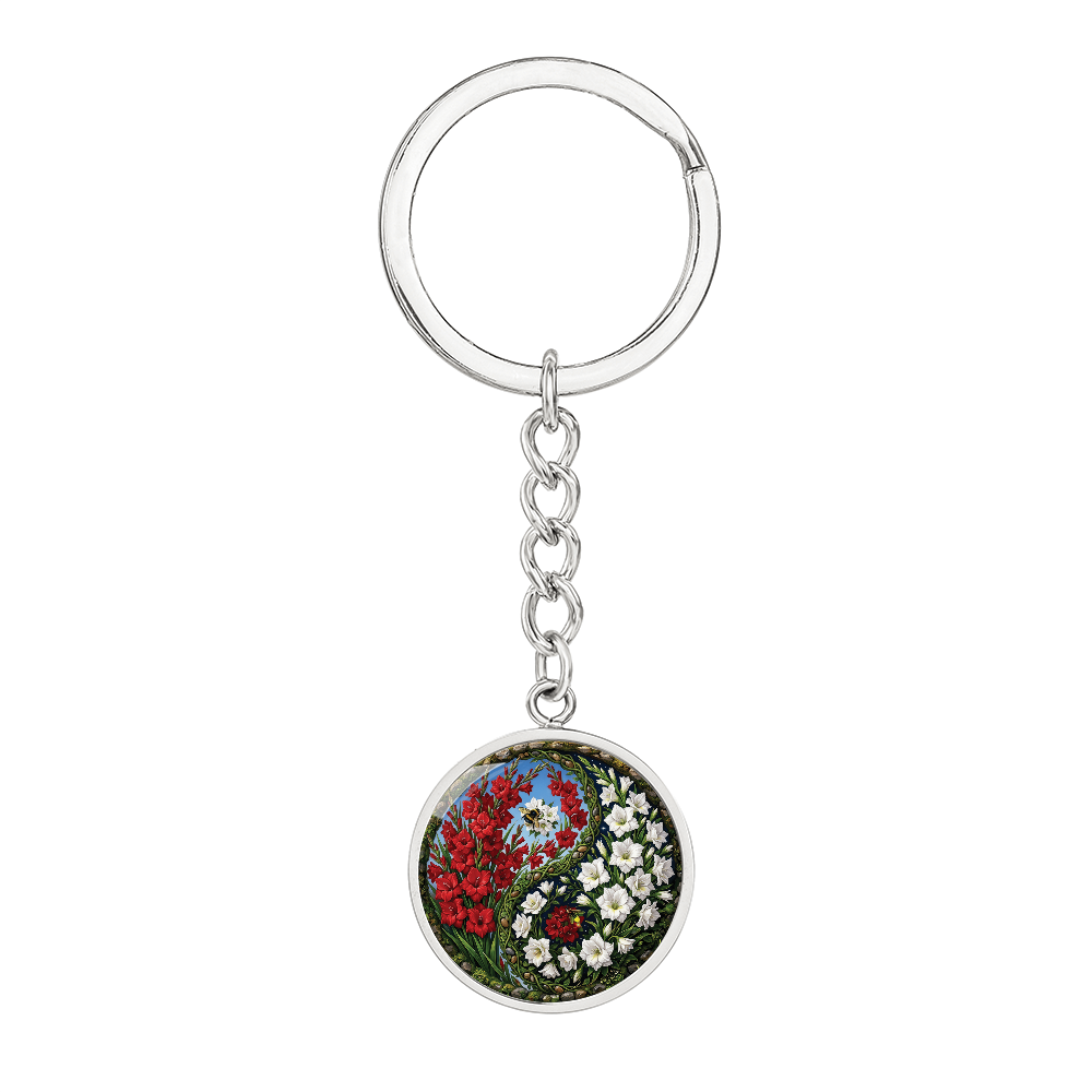 Gladiolus Yin Yang Keychain - August Birth Month Flower Pendant Jewelry