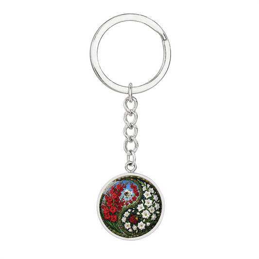 Gladiolus Yin Yang Keychain - August Birth Month Flower Pendant Jewelry