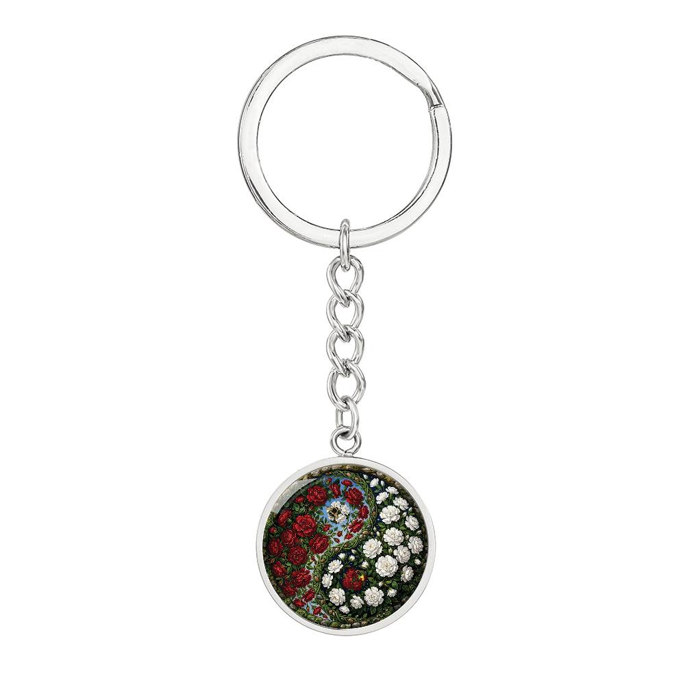 Carnation Yin Yang Keychain - January Birth Month Flower Pendant Jewelry