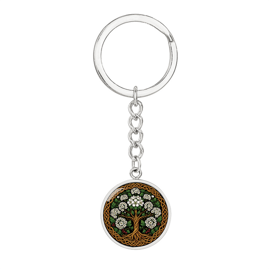 Celtic Tree of Life Pendant Keychain - Hawthorn May Birth Flower Jewelry