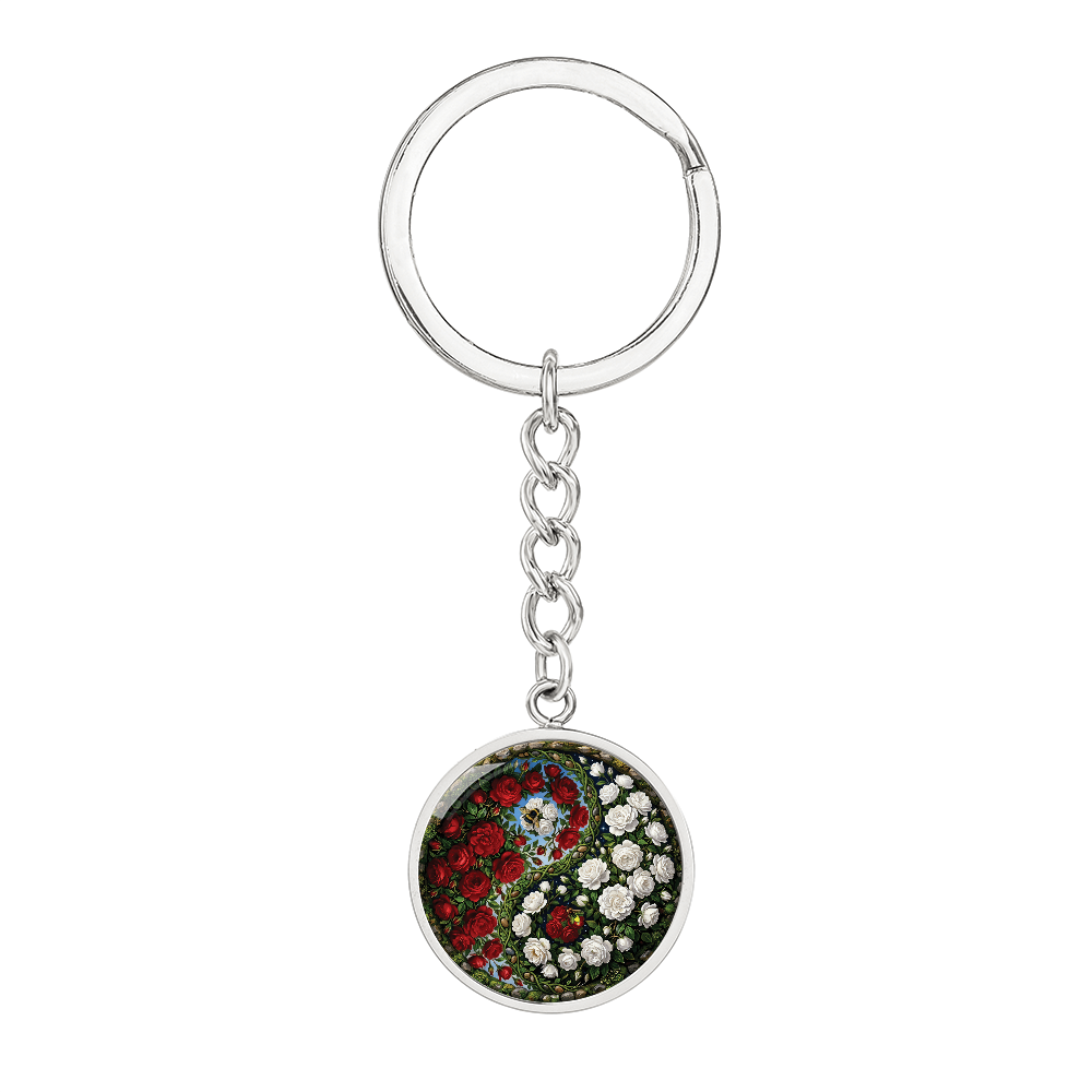 Rose Yin Yang Keychain - June Birth Month Flower Pendant Jewelry