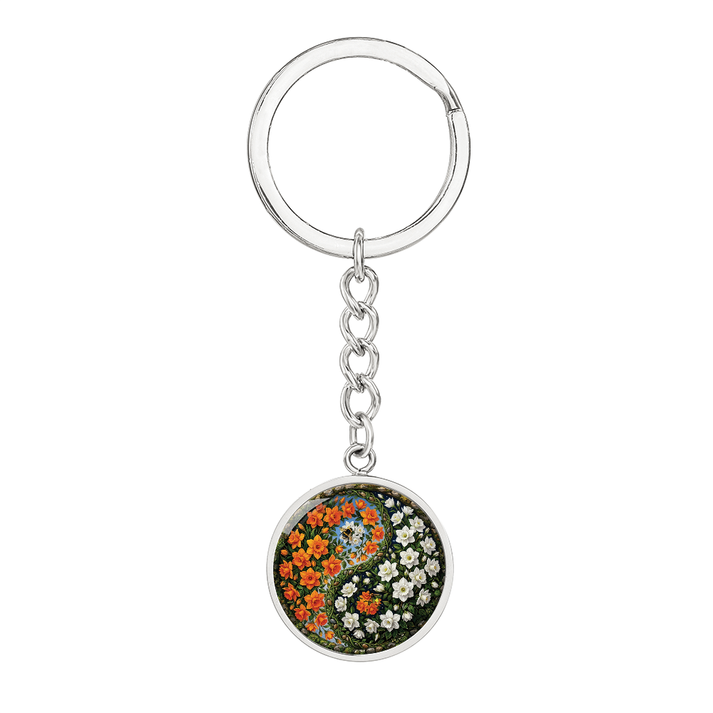 Daffodil Yin Yang Keychain - March Birth Month Flower Pendant Jewelry