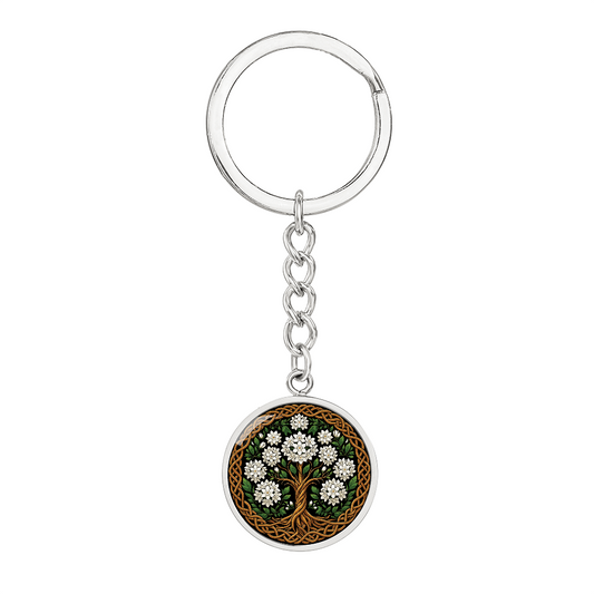 Celtic Tree of Life Pendant Keychain - Narcissus December Birth Flower Jewelry