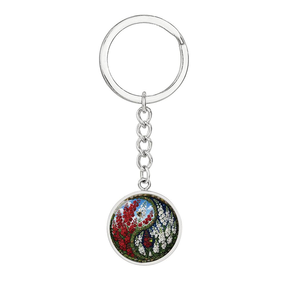Larkspur Yin Yang Keychain - July Birth Month Flower Pendant Jewelry