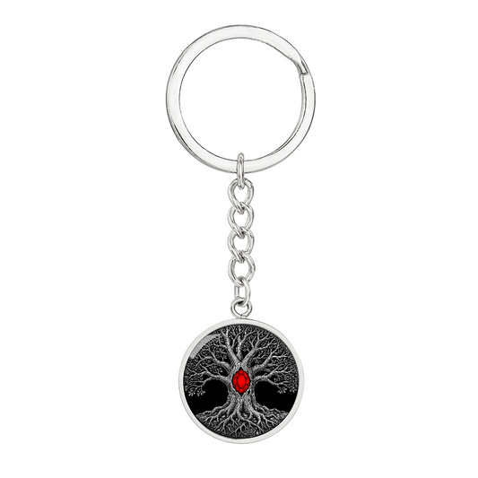 Tree of Life Keychain - Red Birthstone Design