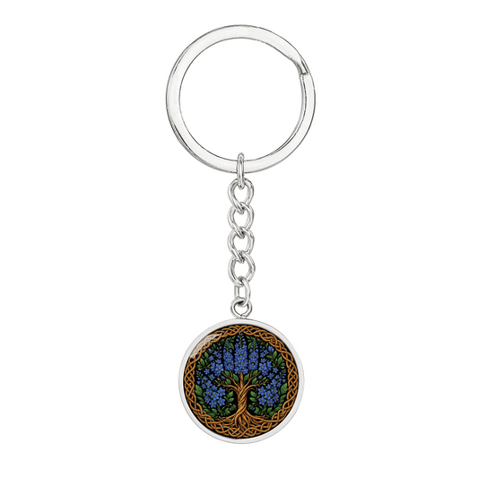 Celtic Tree of Life Pendant Keychain - Larkspur July Birth Flower Jewelry