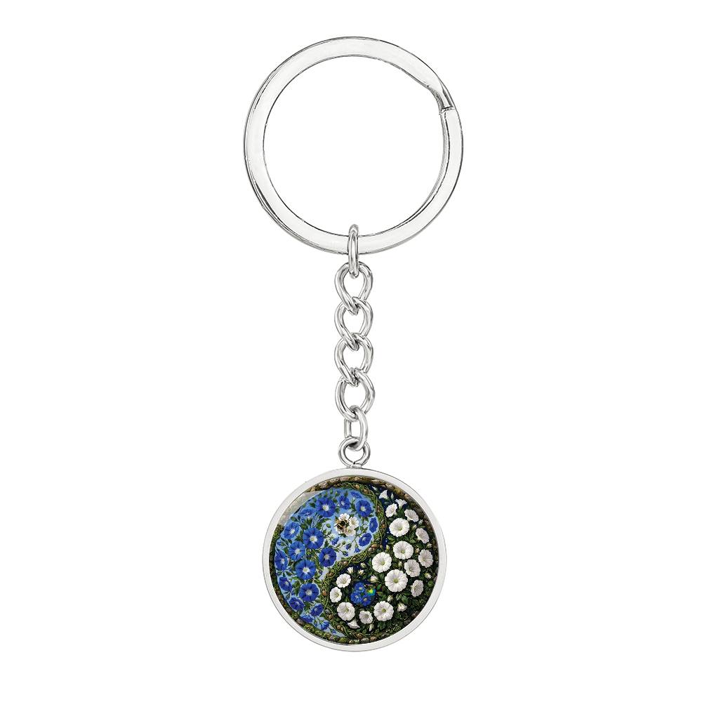 Morning Glory Yin Yang Keychain - September Birth Month Flower Pendant Jewelry