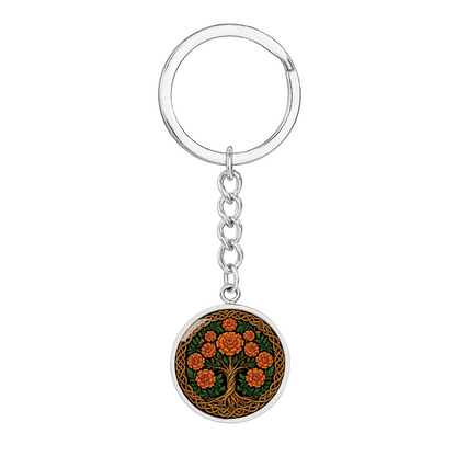 Celtic Tree of Life Pendant Keychain - Marigold October Birth Flower Jewelry