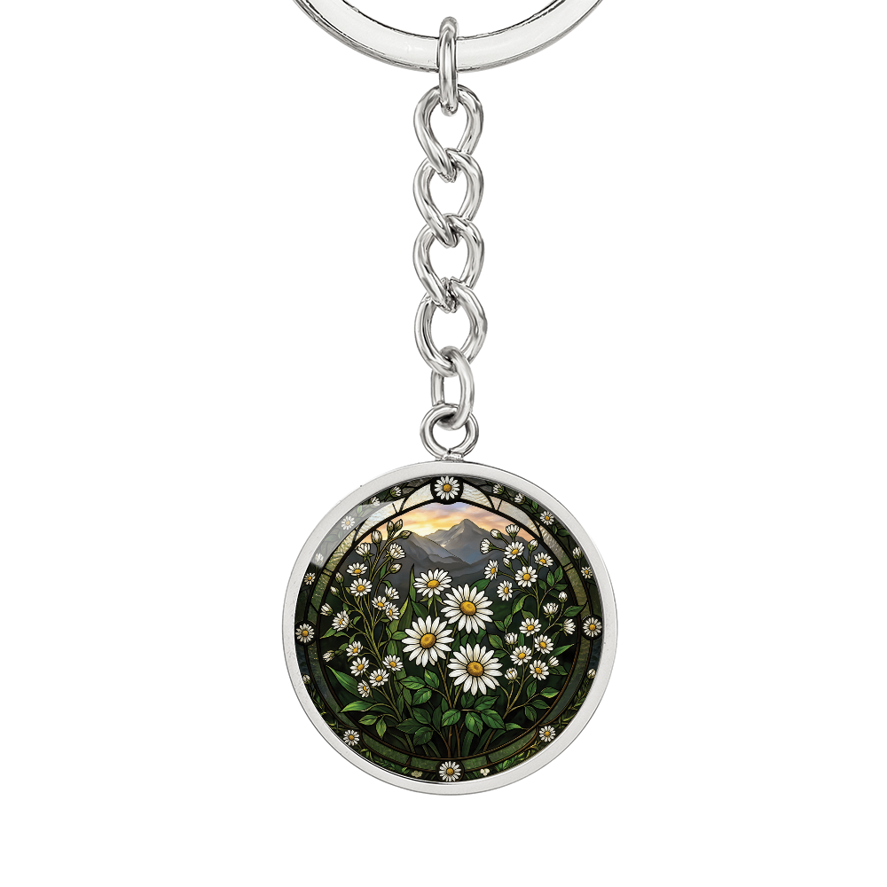 White Daisy Keychain - April Birth Flower Pendant Jewelry