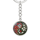 Red and White Morning Glory Yin Yang Keychain - September Birth Month Flower Pendant Jewelry