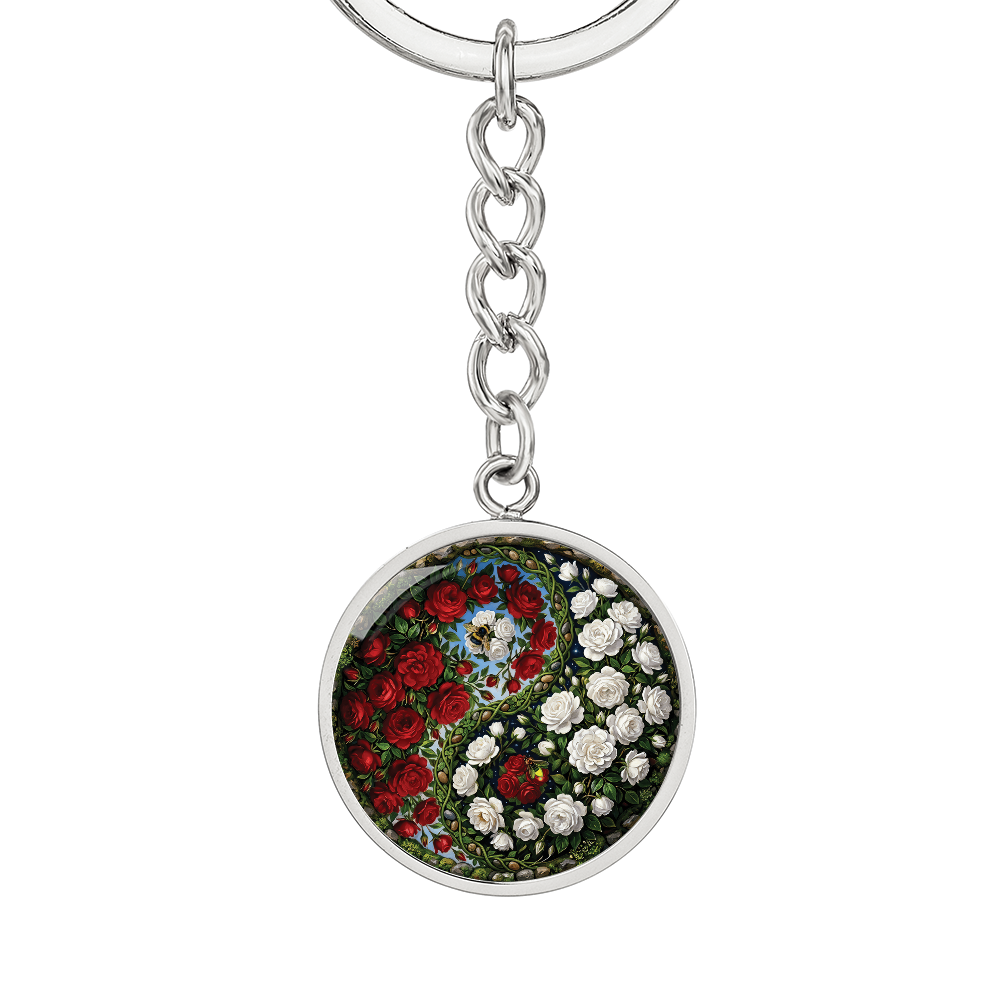 Rose Yin Yang Keychain - June Birth Month Flower Pendant Jewelry