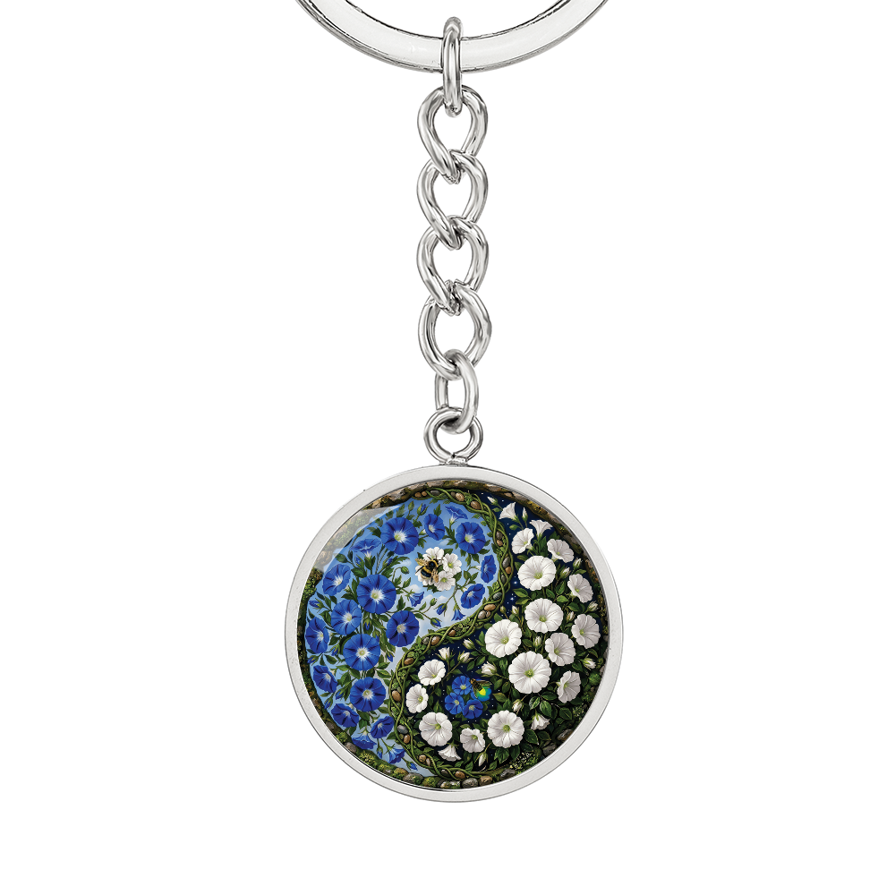 Morning Glory Yin Yang Keychain - September Birth Month Flower Pendant Jewelry