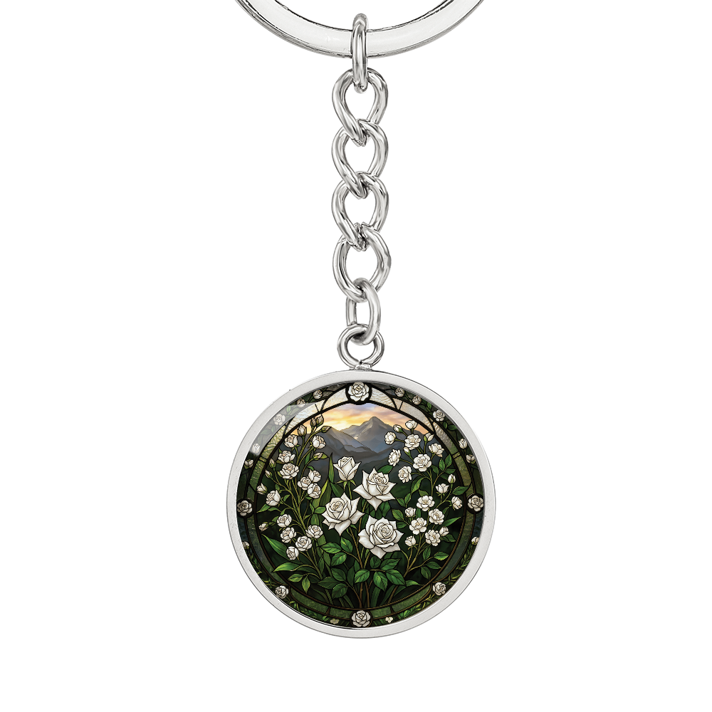 White Rose Keychain - June Birth Flower Pendant Jewelry