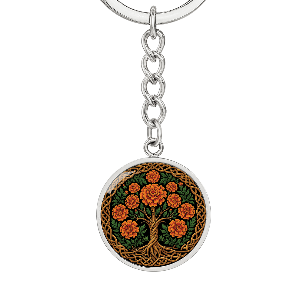 Celtic Tree of Life Pendant Keychain - Marigold October Birth Flower Jewelry
