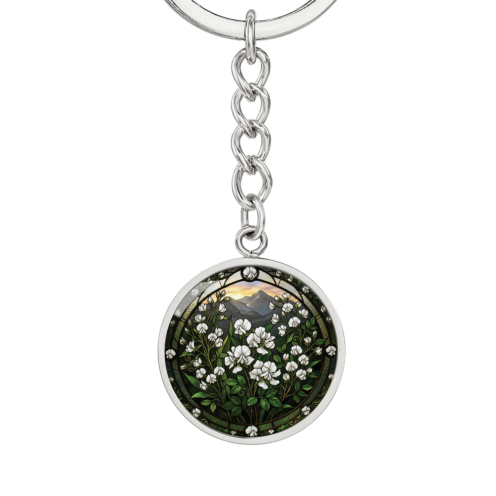 White Sweet Pea Keychain - April Birth Flower Pendant Jewelry