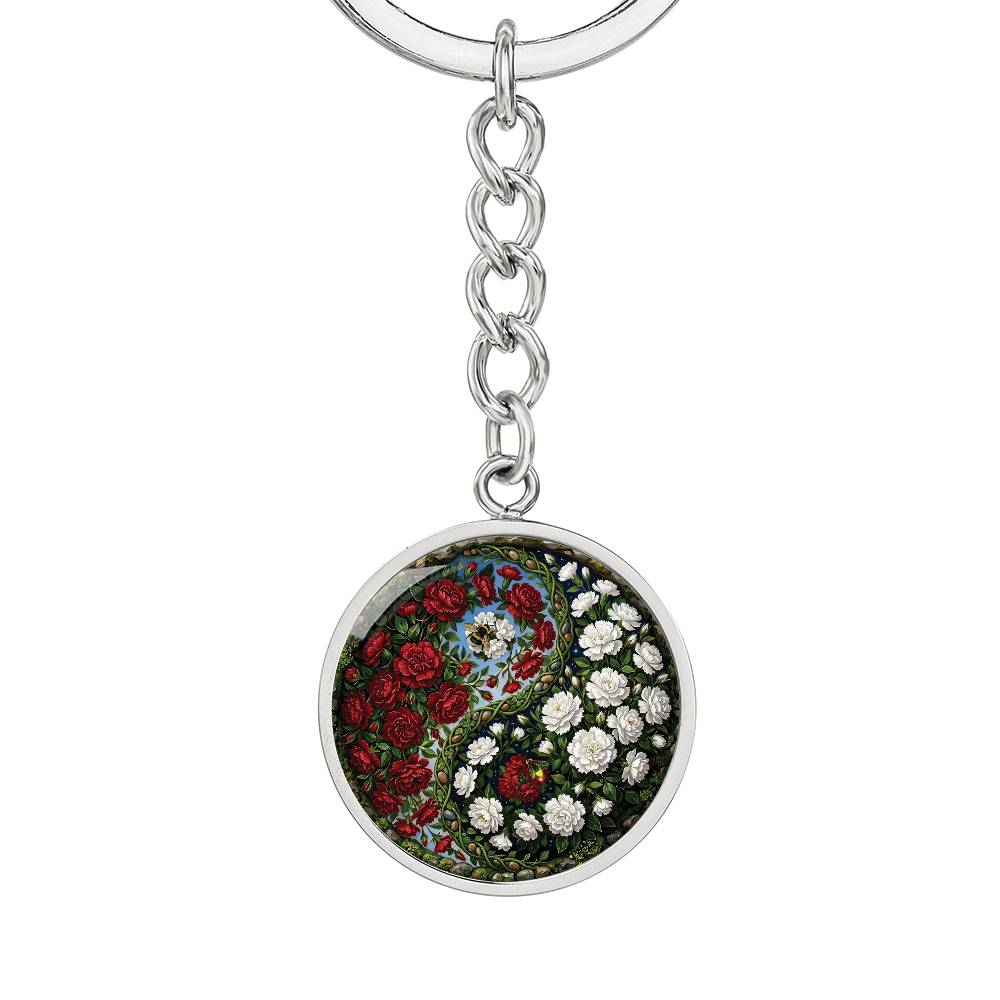 Carnation Yin Yang Keychain - January Birth Month Flower Pendant Jewelry