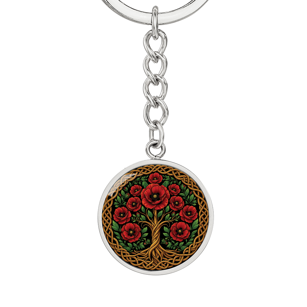 Celtic Tree of Life Pendant Keychain - Poppy August Birth Flower Jewelry