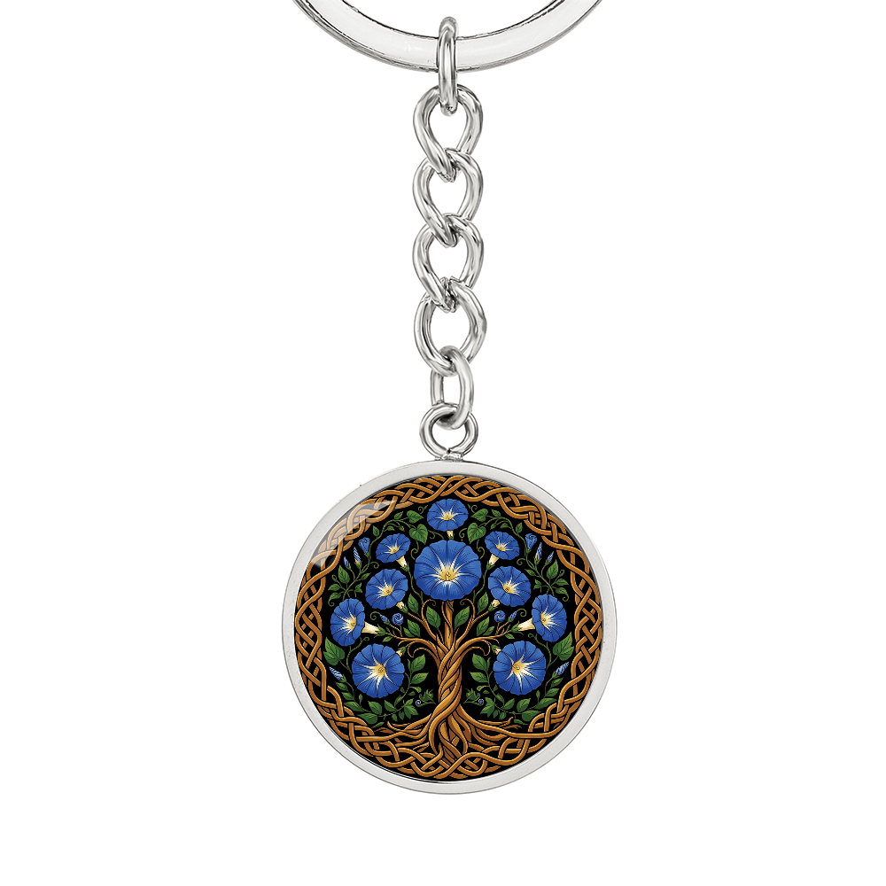 Celtic Tree of Life Pendant Keychain - Morning Glory September Birth Flower Jewelry