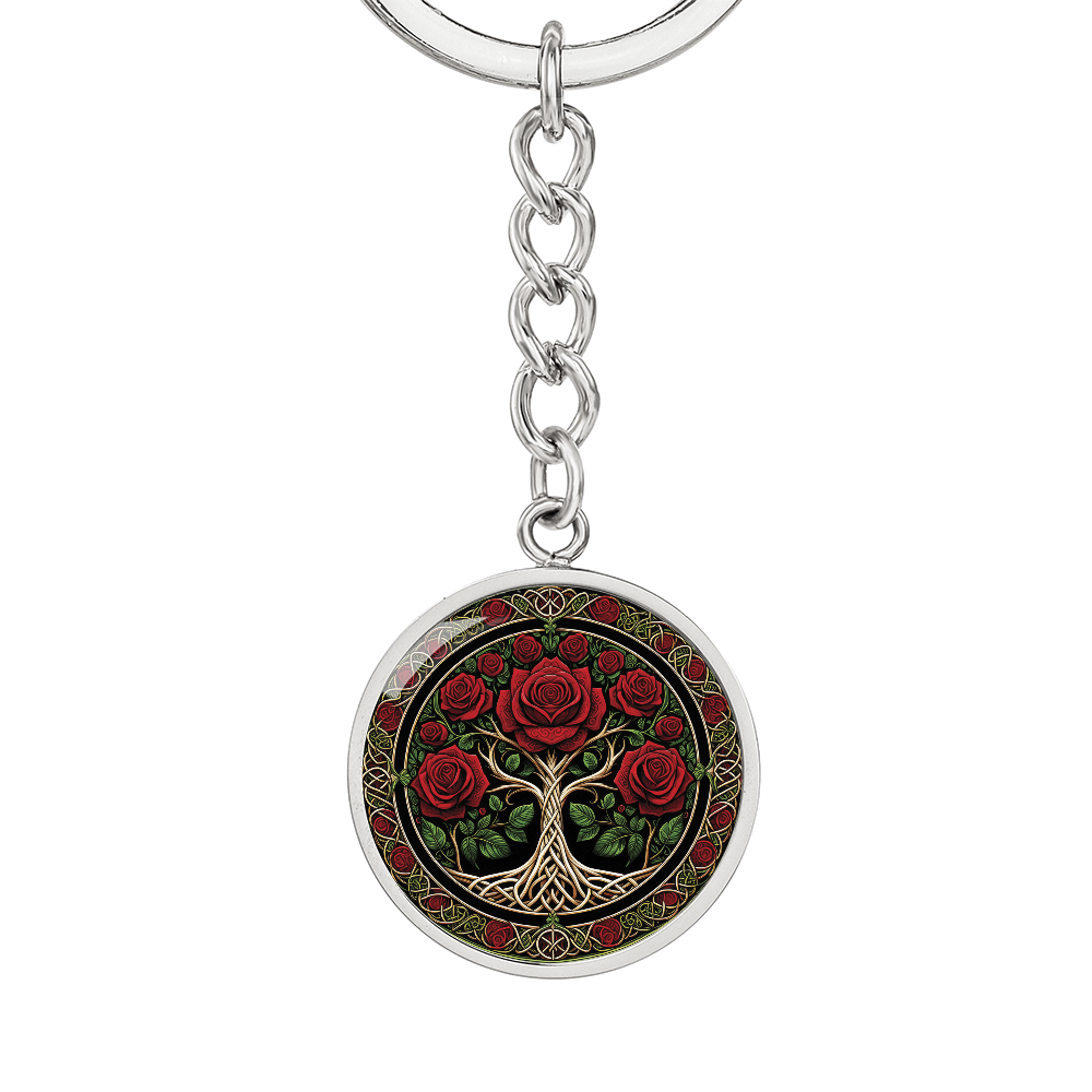 Celtic Tree of Life Pendant Keychain - Rose June Birth Flower Jewelry