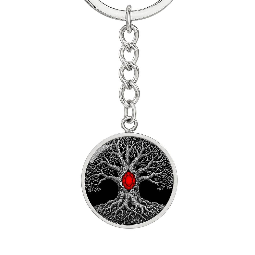 Tree of Life Keychain - Red Birthstone Design