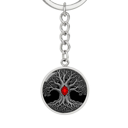 Tree of Life Keychain - Red Birthstone Design