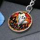 An elegant silver pendant Halloween Ghost Keychain. The colors are white, black, yellow, orange and green. This jewelry offers personalization with an engraving option for a name.