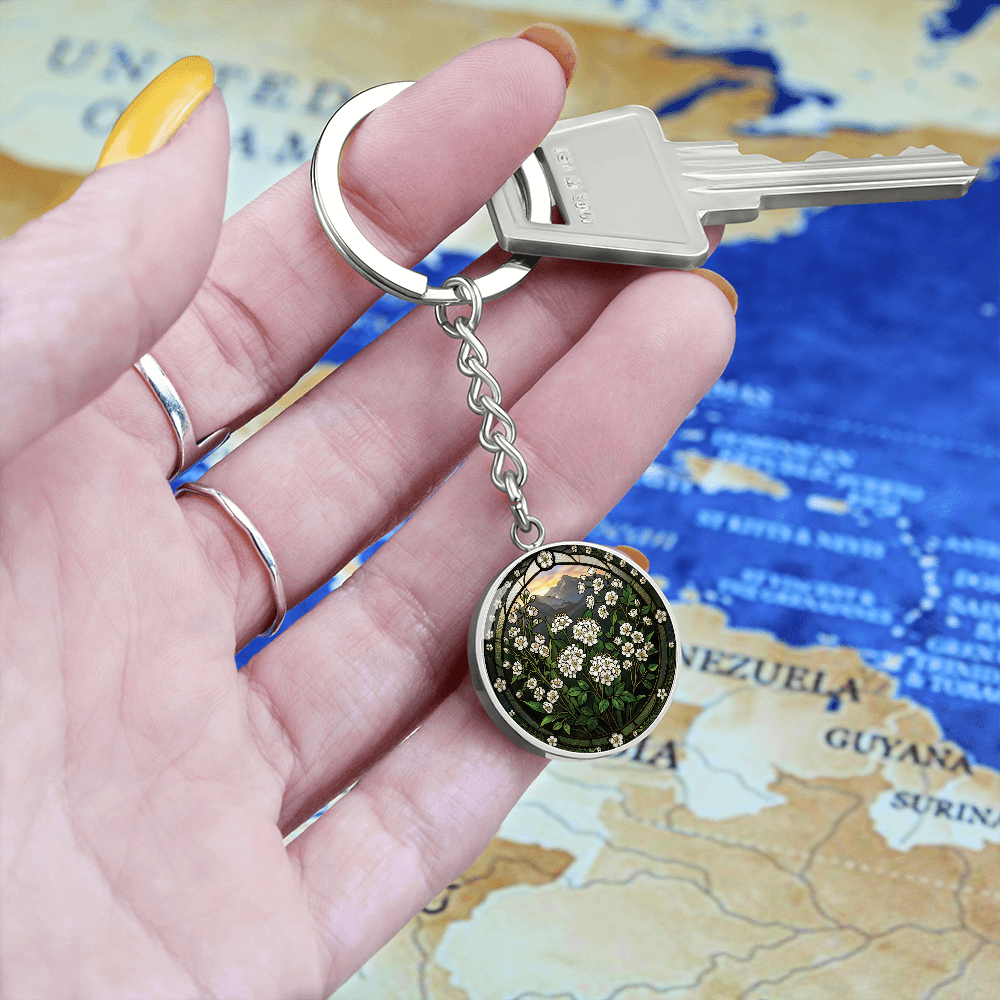 White Hawthorn Keychain - May Birth Flower Pendant Jewelry