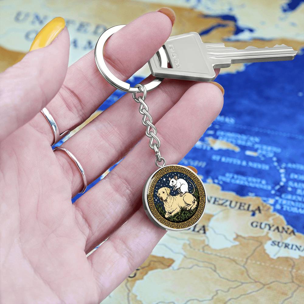 Dog and Rat Keychain - Couples Chinese Zodiac Animal Pendant Jewelry