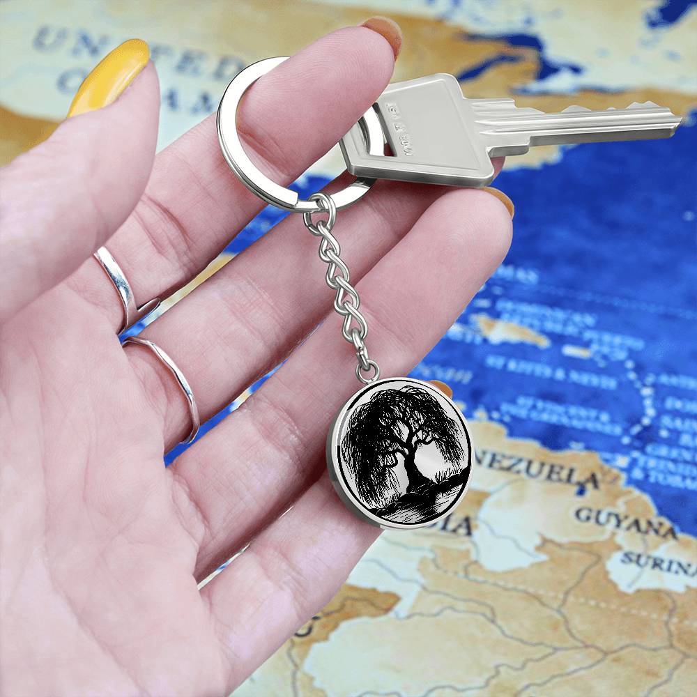 Weeping Willow Tree Keychain in a Woman's Hand