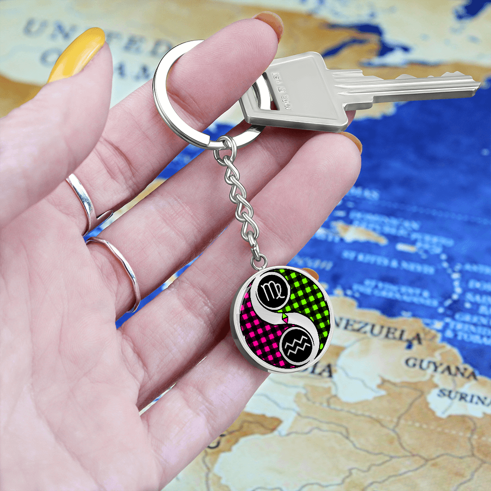 Virgo & Aquarius Keychain - Couples Zodiac Yin Yang Pendant Jewelry
