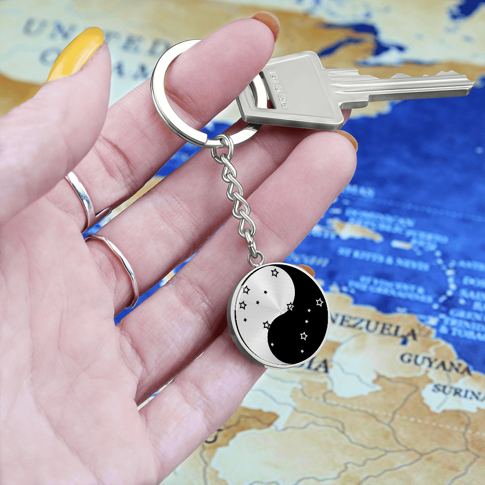 Gemini Yin Yang Pendant Keychain - Zodiac Constellation Jewelry