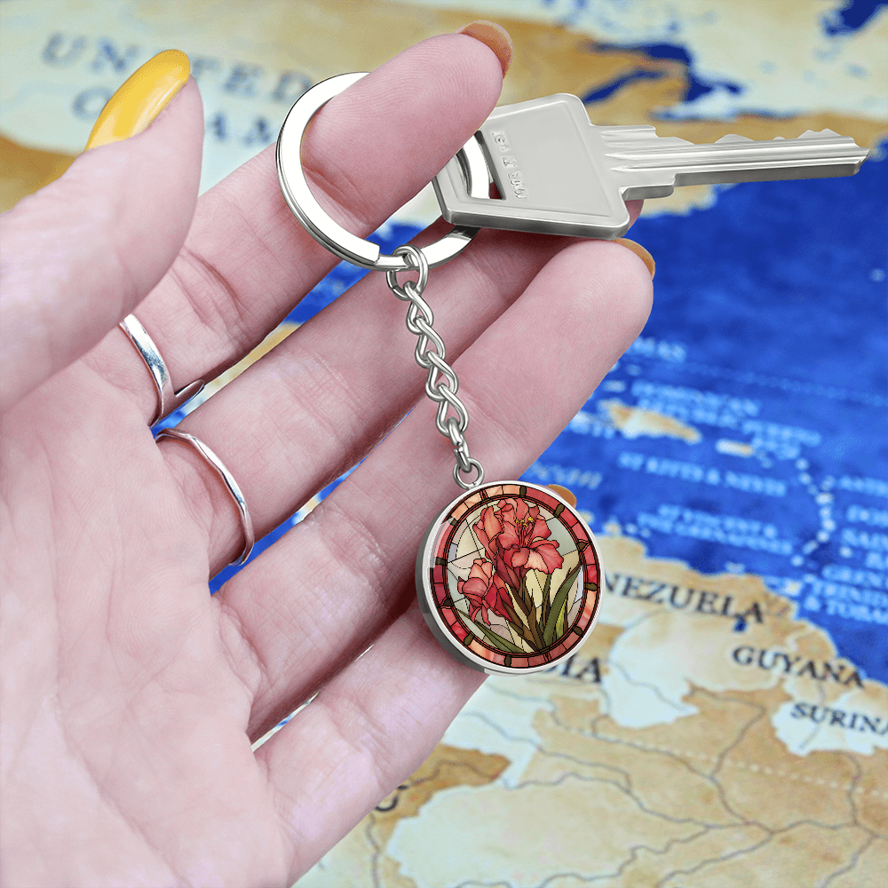 Gladiolus Keychain - August Birth Flower Pendant