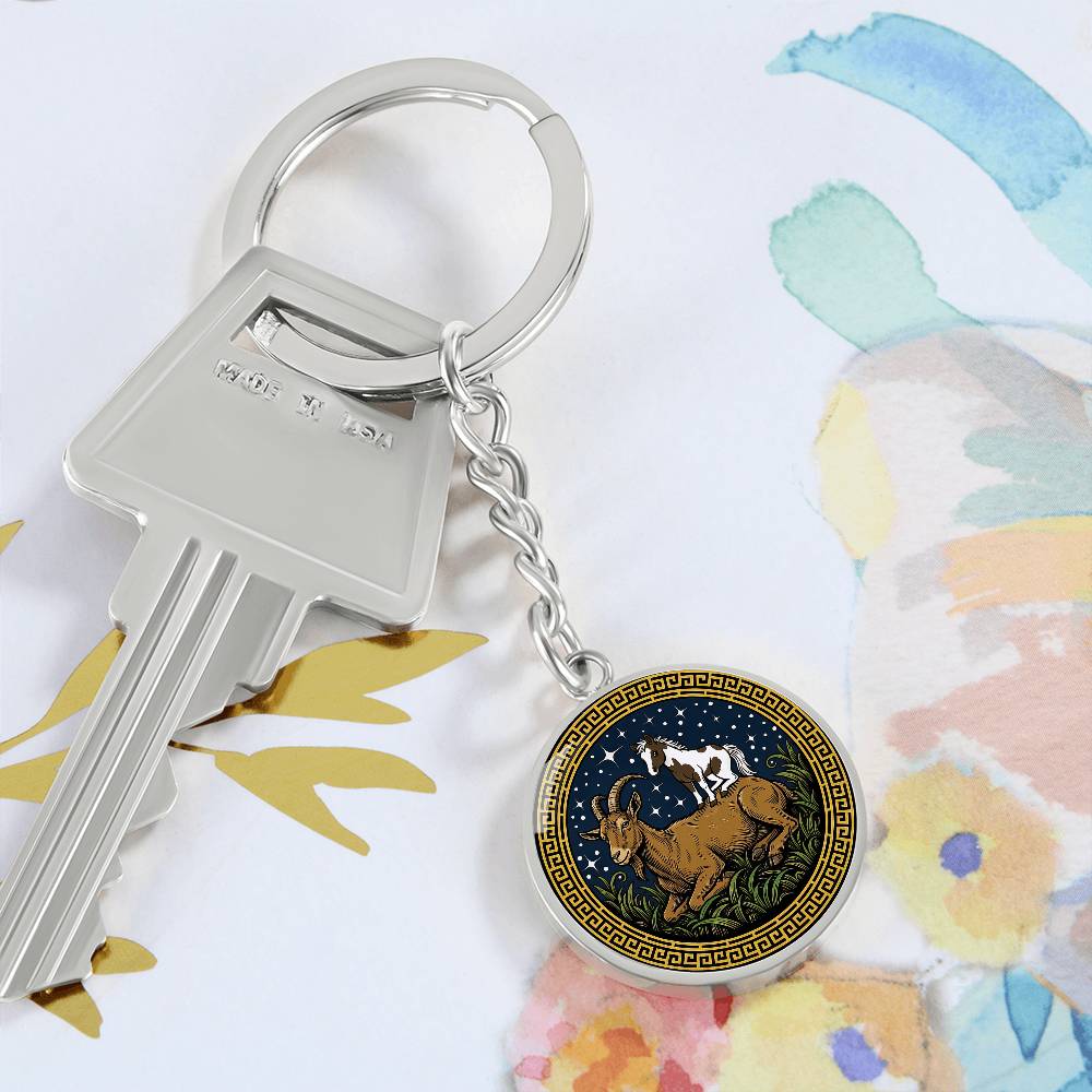 Horse & Goat Keychain - Couples Chinese Zodiac Animal Pendant Jewelry