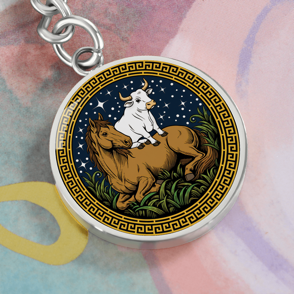Ox and Horse Keychain - Couples Chinese Zodiac Animal Pendant Jewelry