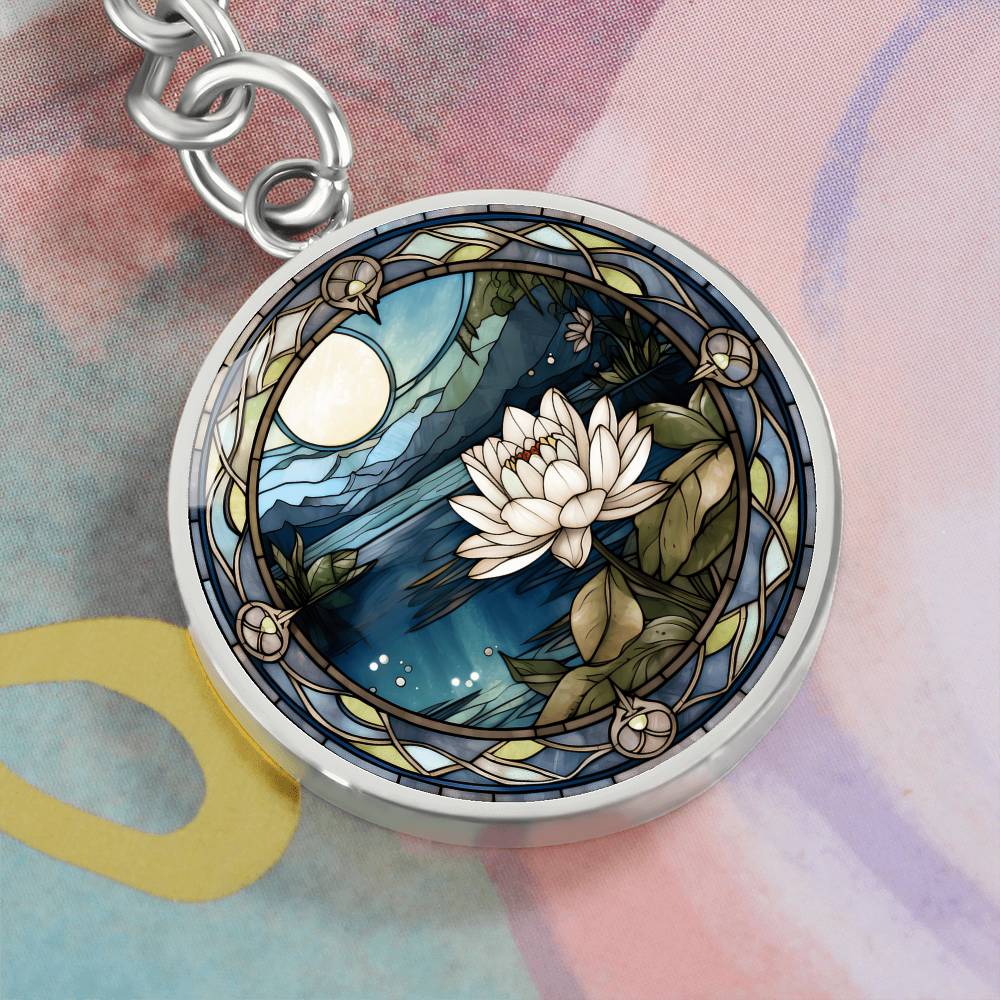 Water Lily Keychain - July Birth Flower Pendant Jewelry