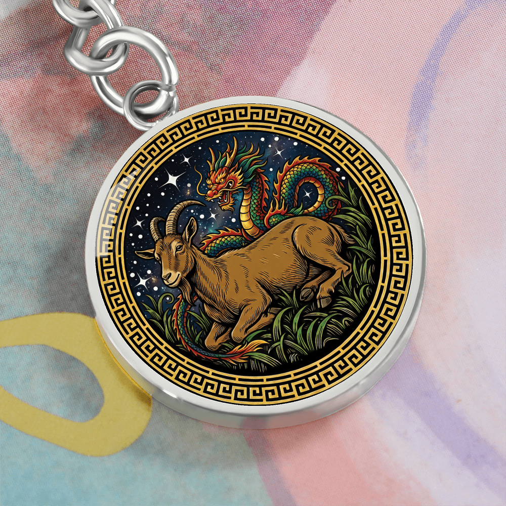 Dragon & Goat Keychain - Couples Chinese Zodiac Animal Pendant Jewelry