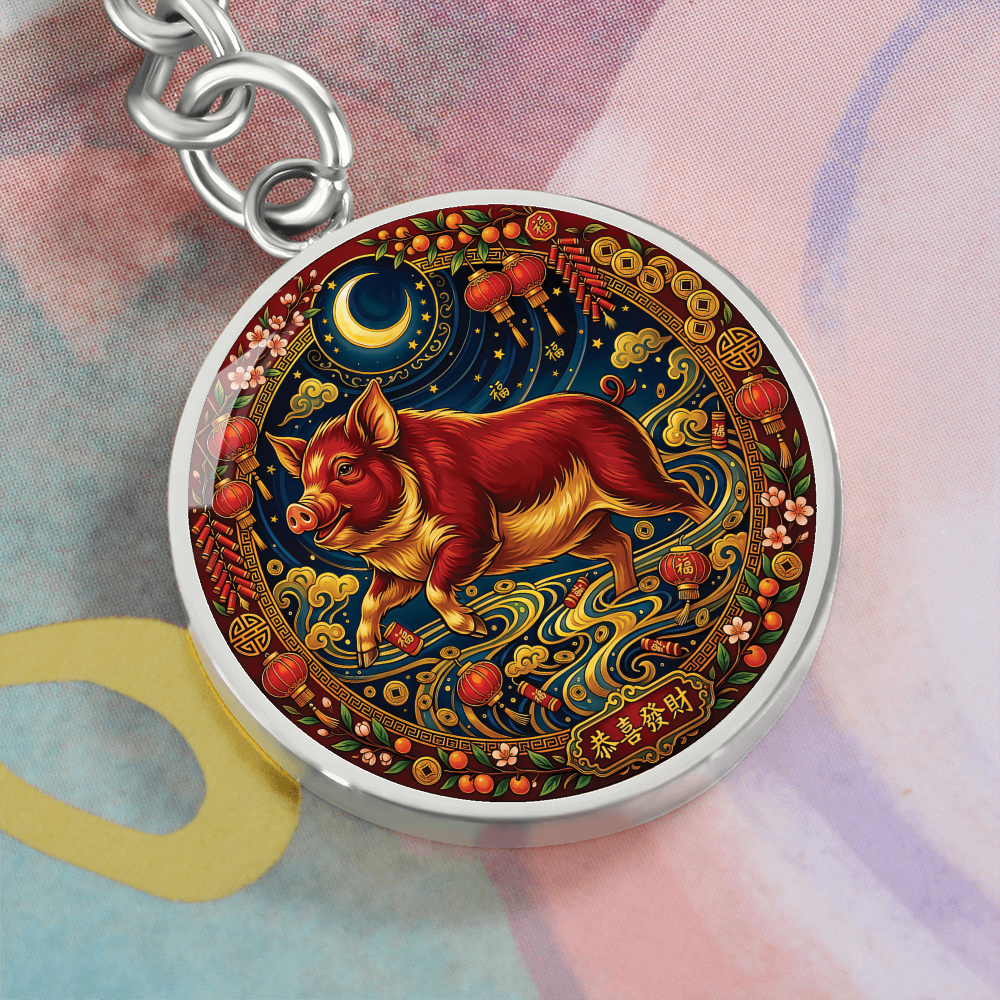 Year of The Pig Keychain - Chinese Zodiac Animal Charm Pendant Jewelry