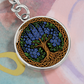 Celtic Tree of Life Pendant Keychain - Larkspur July Birth Flower Jewelry